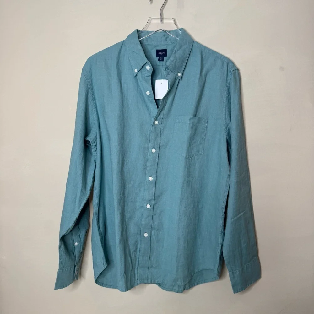 J. Crew Men's Aqua Classic linen-blend shirt size large